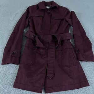 Banana Republic Coat Womens S Purple Trench Button Up Belted Chin Strap Lined